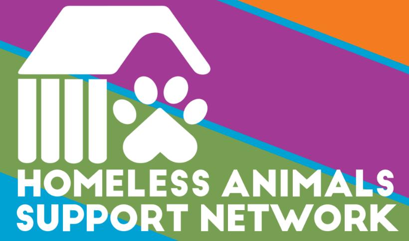 Homeless animals support network logo, shelter over a paw print