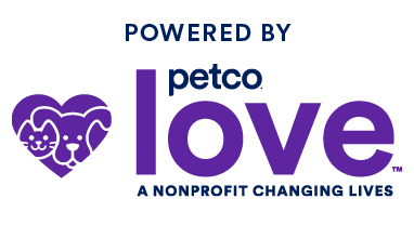 Logo for Petco that says Powered by Petco Love